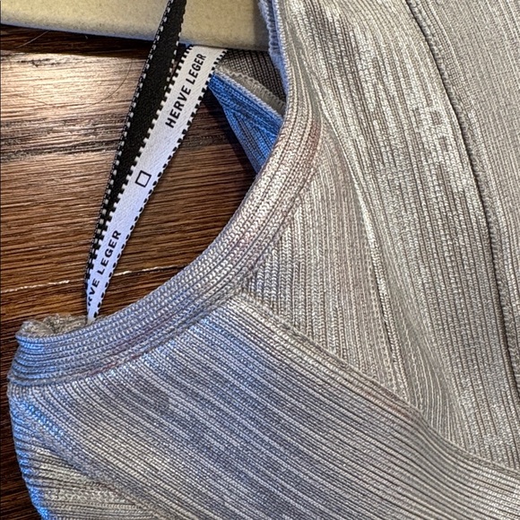 HERVE LEGER V Neck Bandage Dress Bodycon Foil - Picture 9 of 9